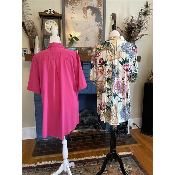 Chico's 3 Floral Pink Button Down Short Sleeve Shirts Rayon Soft Modal XL LOT - Picture 4 of 16